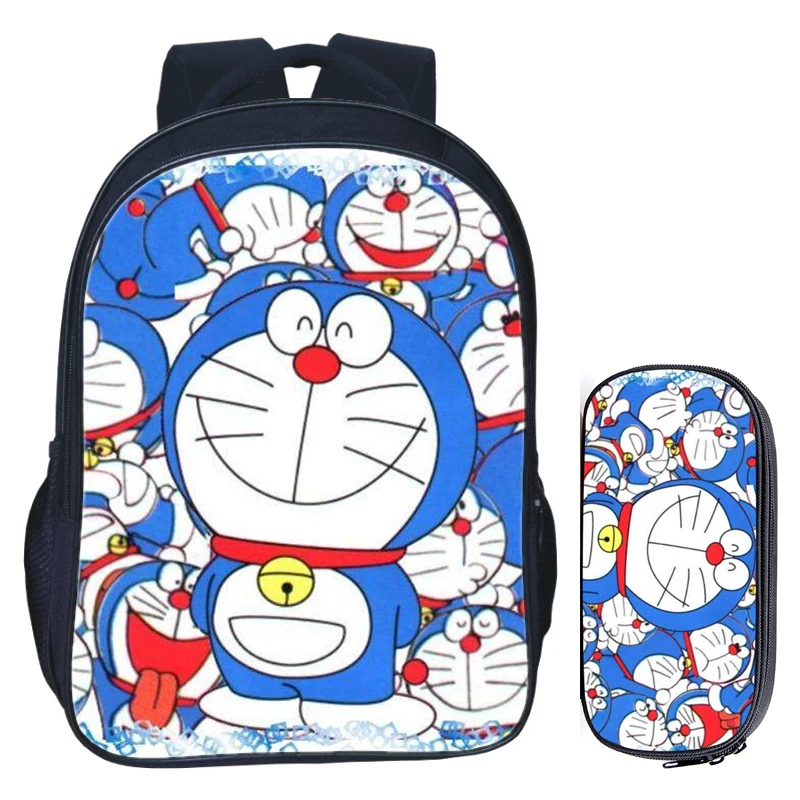 16 дюймов мультфильм Doraemon рюкзак для подростков девочек мальчиков книга дорожная сумка Детские школьные рюкзаки Карандаш сумка наборы - Цвет: 2Pcs 004