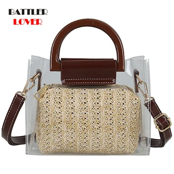 

Leather Handle Straw Weave Handbag Women's Bags 2019 Fashion Straw Shoulder Bag Women Messenger Summer Handbags Composite Bag
