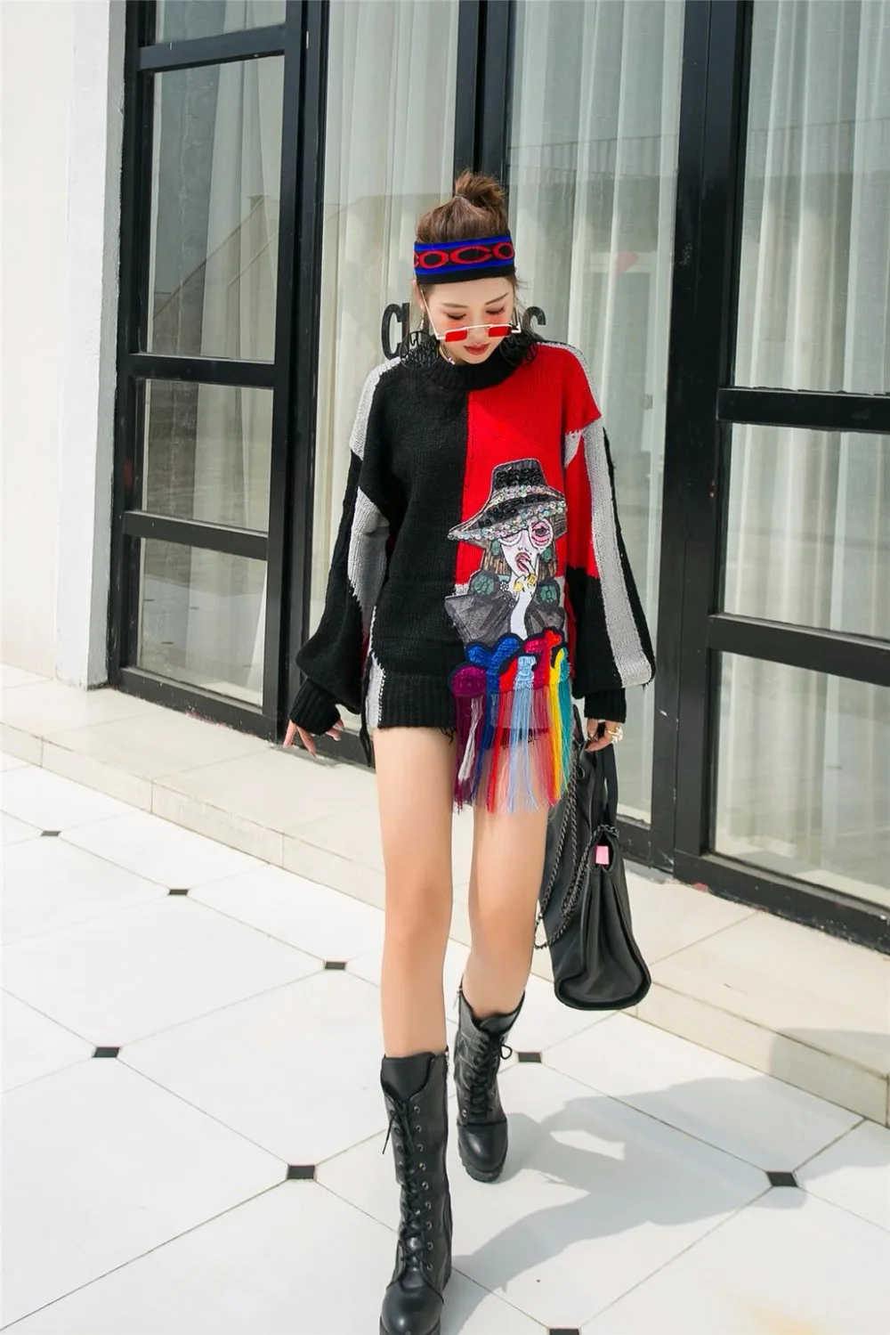 SexeMara/Модный Свободный вязаный свитер с блестками и кисточками