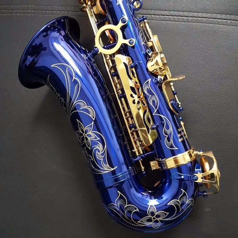 High Quality Alto Saxophone E flat 54 Blue Saxophone Gold key Alto Sax Music Instruments with