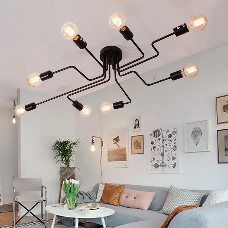 

Nordic Multiple heads metal chandelier Vintage Iron Ceiling Lamp LED Creativity design Hanging Lighting for Living Room Bedroom