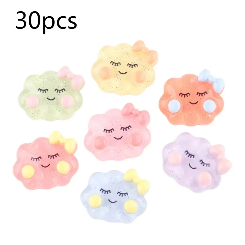 30 шт Kawaii Smile Cloud кабошоны из смолы прозрачные мерцающие карамельные цвета с