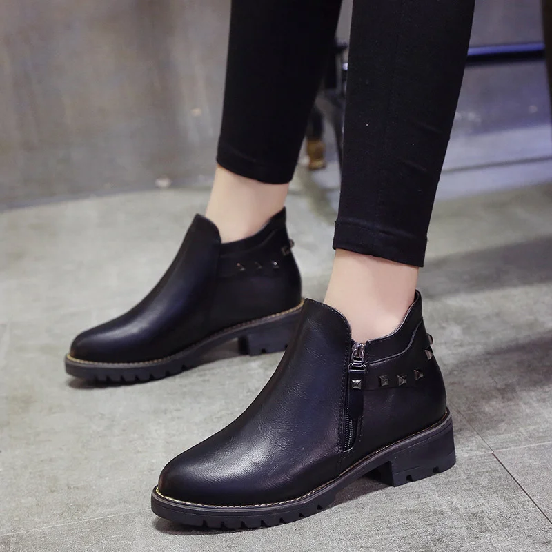

Tangnest Women Casual Platform Block Heels Ankle Boots Autumn Female Zipper Rivets Sewing Shoes Ladies Footwear XWX7414