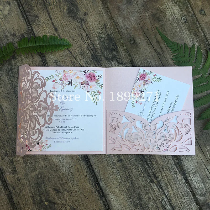 Light pink 1 шт Образцы серые квадратные цветы трехкратные квадратные Подгонянные бумаги лазерная резка свадебные приглашения карты с конвертом - Цвет: Light pink