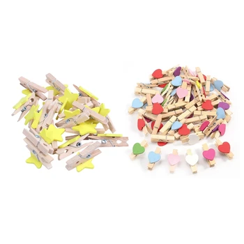 

50Pcs Mixed Colours Mini Wooden Peg Photo Paper Peg Craft Clips & 20Pcs Star Pattern Card Photo Paper Spring Peg Mini Wooden Cli