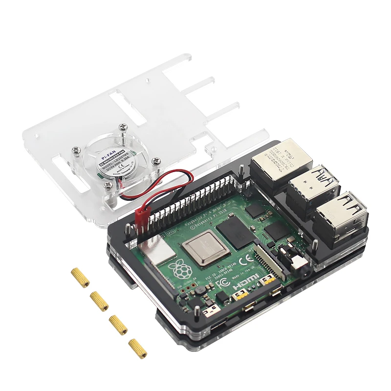 6 слоев Raspberry Pi 4 акриловый чехол прозрачный корпус Поддержка синий светодиодный вентилятор охлаждения для Raspberry Pi 4 Модель B