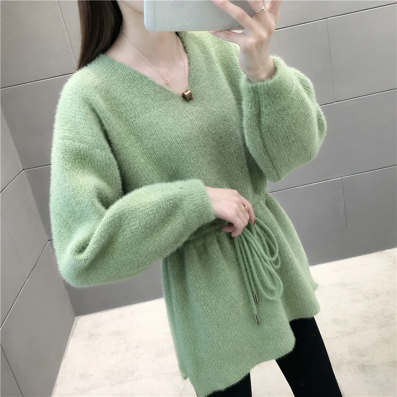 Mink like V-neck new waist sweater in winter women's fashion bottoming sweater-jd55