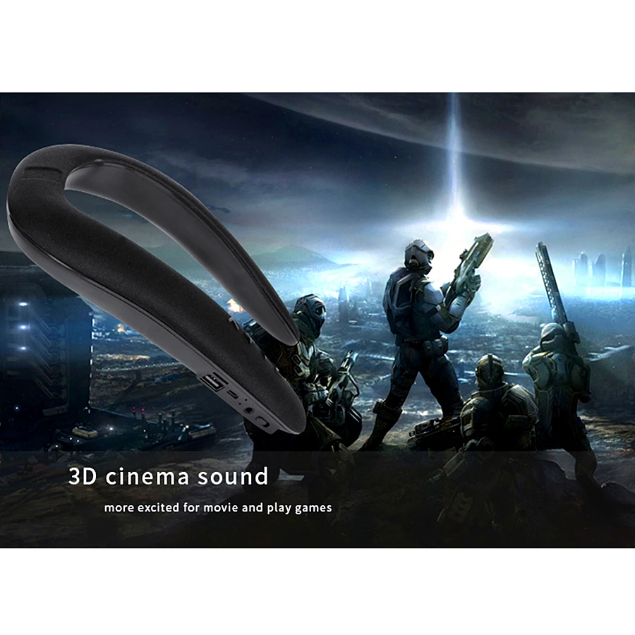 New Portable Bluetooth Neckband Dual Speakers 3D Stereo Sound Loundspeakers Support FM Radio SD Card USB Disk Handsfree Call