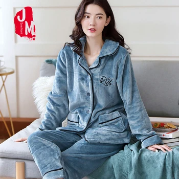 

Sleepwear Women Coral Fleece Thick Flannel Solid Warm Pijamas Women Thick Winter Home Suit Pajamas Suit Homewaer Sleep XXL XXXL