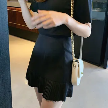 

2020 Summer New Hot Selling Versatile Solid Skirt Black and Blue Fashionable Popular Sweet Empire Knee-length Skirts