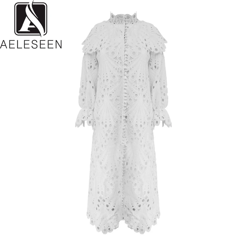 White AELESEEN, роскошные кружевные платья а-силуэта, весна, дизайн подиума, Европейский ретро стиль, сексуальное открытое элегантное платье миди с пышными рукавами - Цвет: White