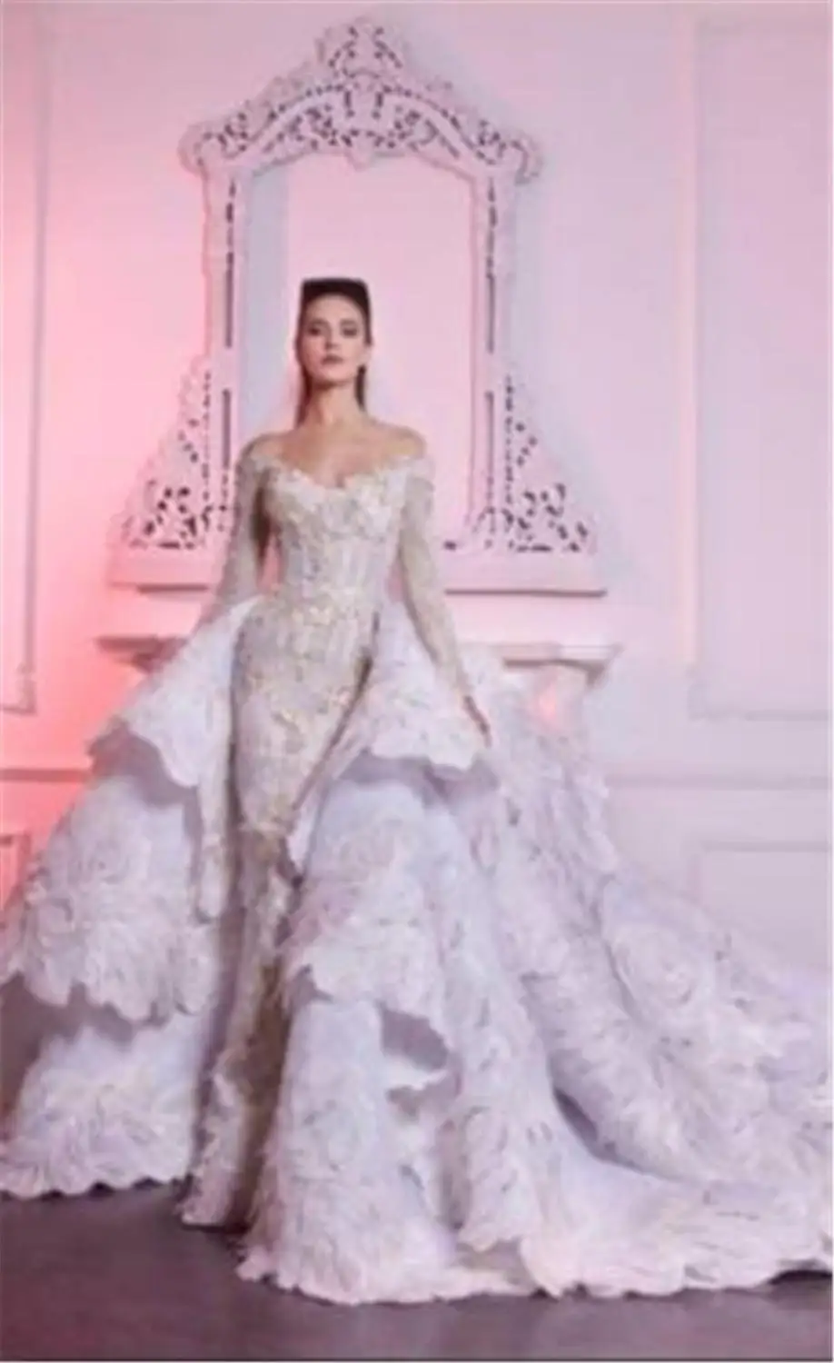 tiered lace mermaid wedding dress with beading