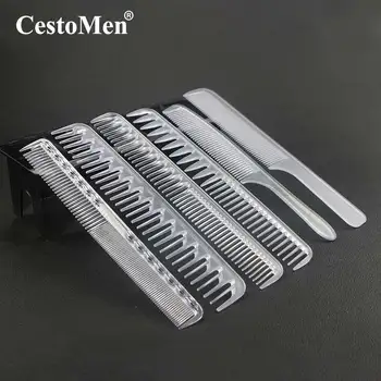 

CestoMen Anti-Slip Handle Transparent Comb Barber Hair Accessories Oil Head Use Haircutting Tools Six Style Transparent Comb
