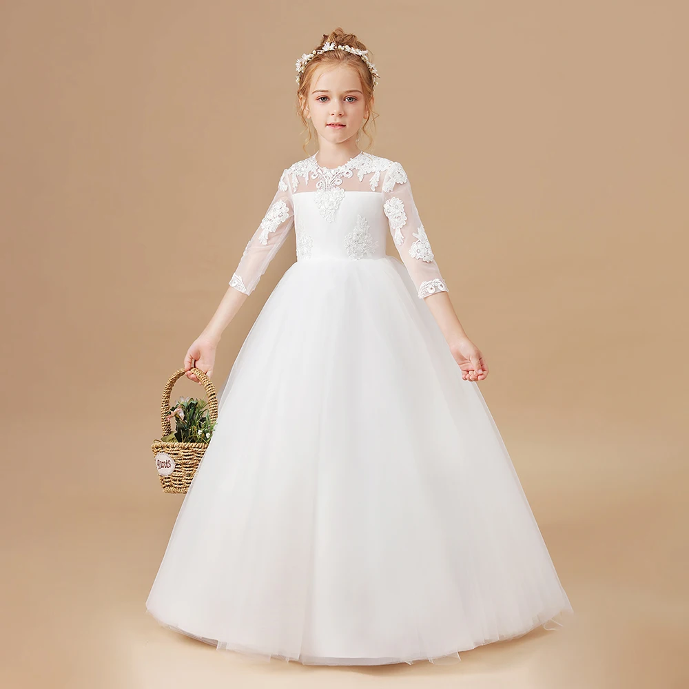 Flower girl dresses floral appliqu&eacute; dress girls dresses applique flower girl dress for children pageant wedding banquet ceremony birthday party