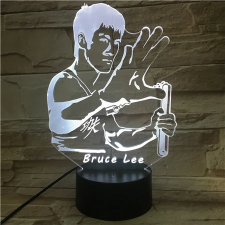 Bruce Lee Kung Fu Star Lighting 3d Lamp LED Night Light 7 Colors Change Light With USB Cable Kids Gifts 3D night light for boys Emitting Color : 7 Colors Change Bruce Lee Kung Fu Star Lighting 3d Lamp LED Night Light 7 Colors Change Light With USB Cable Kids Gifts 3D night light for boys Emitting Color : 7 Colors Change
