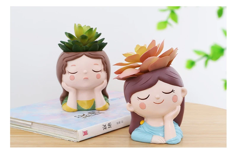 Cute Human Face Vase Succulent Planter Resin Vase Cartoon Character Decorative Head Face Flower Pot Indoor Desktop Ornaments