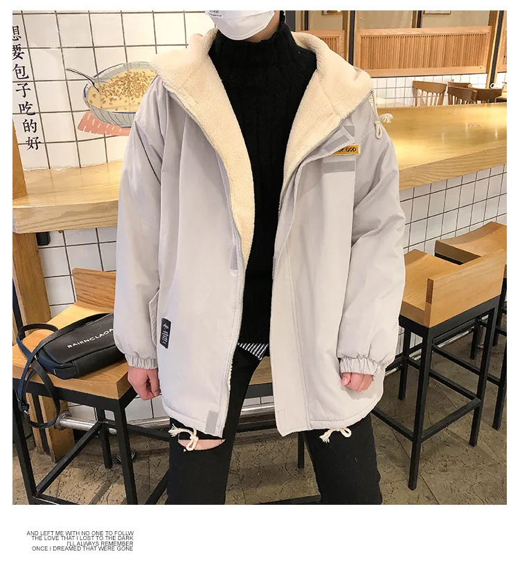 Lambs Wool Cotton-padded Clothes Hong Kong Style Autumn& Winter Loose-Fit Hooded Workwear Cotton Coat Teenager Korean-style Tre