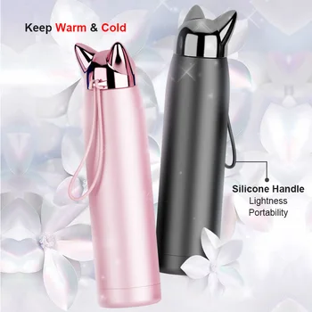 

320ml/11oz Double Wall Thermos Water Bottle Stainless Steel Vacuum Flasks Cute Cat Fox Ear Thermal Coffee Tea Milk Travel Mug