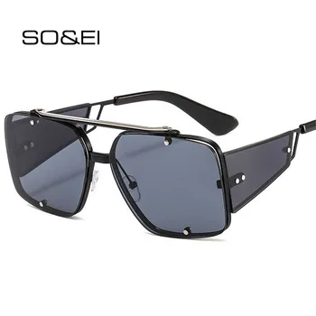 

SO&EI Fashion Oversized Square Double Bridges Women Sunglasses Brand Designer Gradient Goggle Rivets Men Sun Glasses Shade UV400