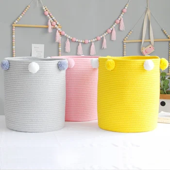 

Large Woven Cotton Rope Storage Basket Baby Laundry Hamper Storage Bin Baskets for Organize Toy Diaper Home Decor