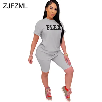 

Plus Size Letter Print 2 Piece Sweatsuits Women Summer Clothes Short Sleeve Top Biker Shorts Streetwear Lounge Wear Tracksuits