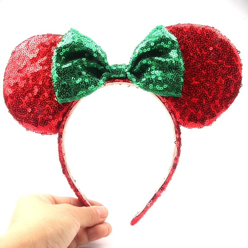 Christmas Hair Clips Cute Sequin Mickey Ears Headband Accessories Fancy Minnie Hairband Bows for Girls Party with Minnie - Цвет: 4