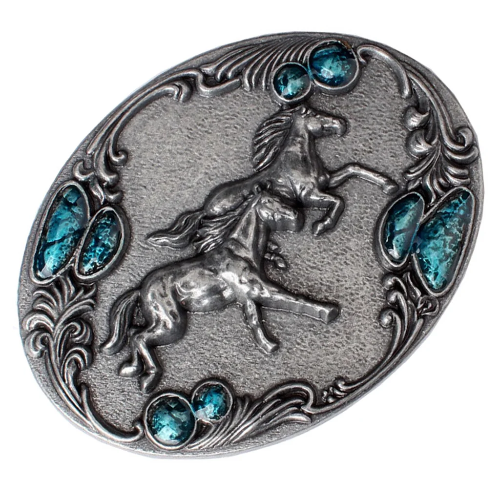Western Belt Buckle Rodeo Running Horse Vintage Oval Women Men Cowboy