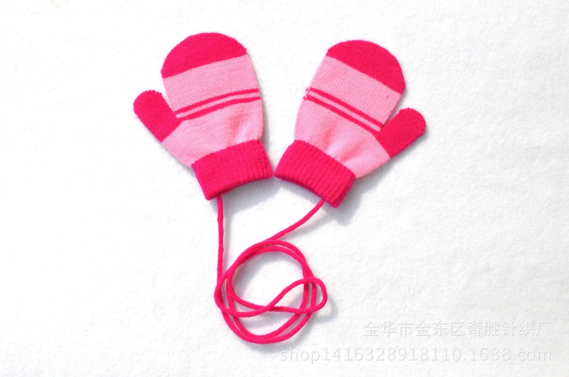 Перчатки для детей, От 1 до 5 лет, лоскутные, в полоску, без пальцев, перчатки для детского сада, на шею, с веревкой, варежки, вязаные перчатки - Цвет: 2