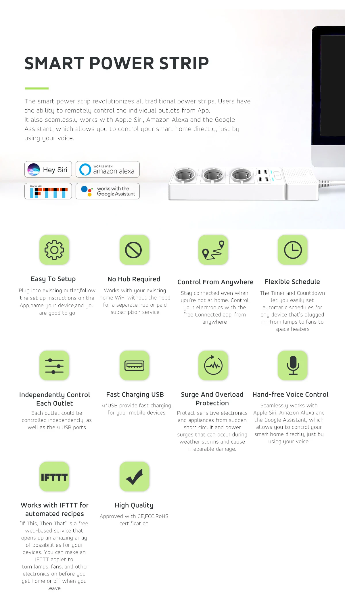 Wifi Smart power Strip Защита от перенапряжения электрический удлинитель с usb-гнездами пульт дистанционного управления с Homekit Siri Alexa Google Home