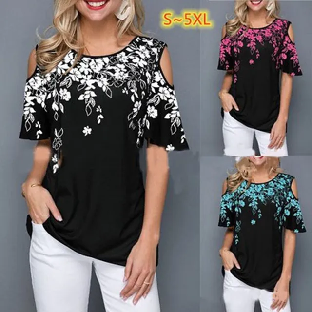 US $7.31 New Summer Women Blouses Casual Short Sleeve Tops Tees Sexy Off Shoulder O-neck Floral Print Blouse