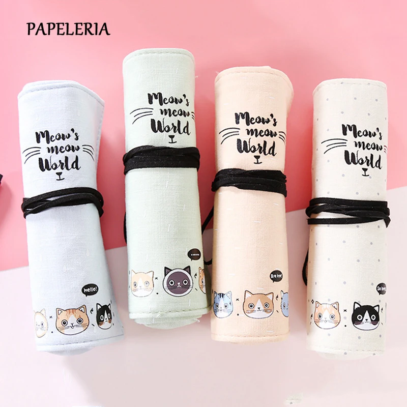 Тканевый школьный чехол-карандаш Kawaii Cat Roll большой для девочек и мальчиков