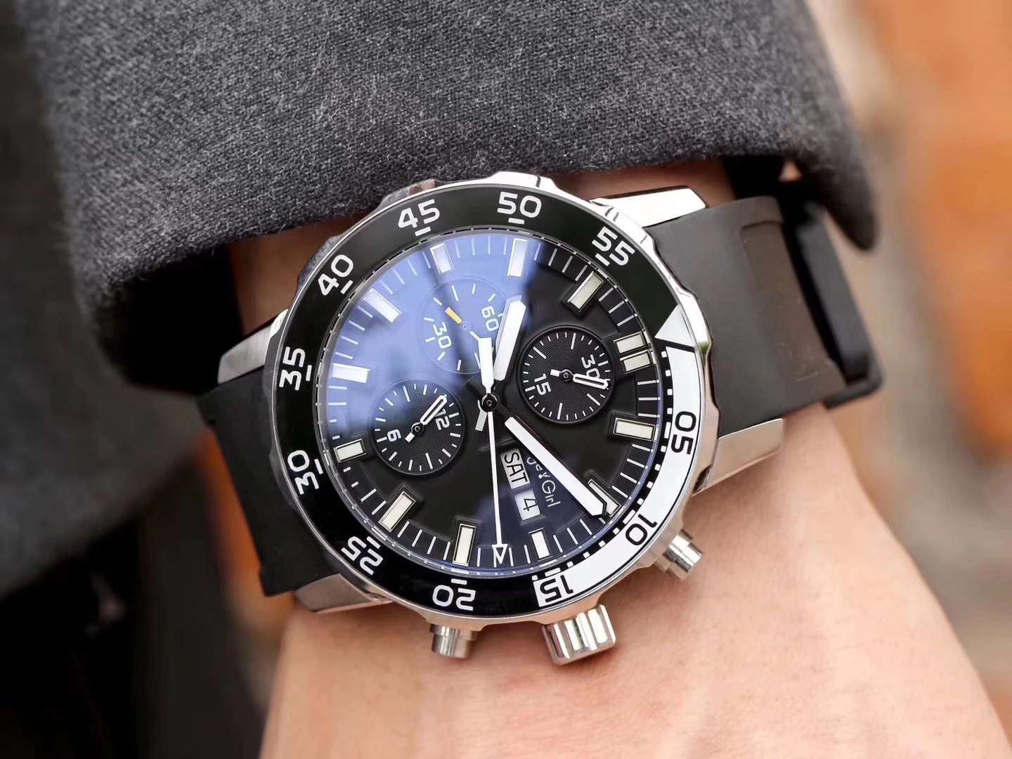 Black Роскошные брендовые Новые Мужские автоматические механические часы Aquatimer Daydate керамические Желтые Черные синие резиновые часы Jacques-Yves Cousteau - Цвет: Black