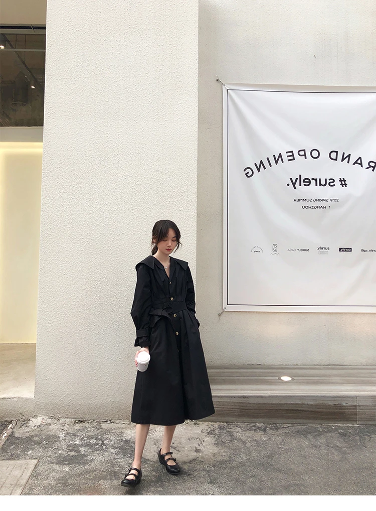 New Spring Autumn Women Simple trench coat Lapel Long Sleeve Belt Loose Designer Windbreaker Streetwear AE973