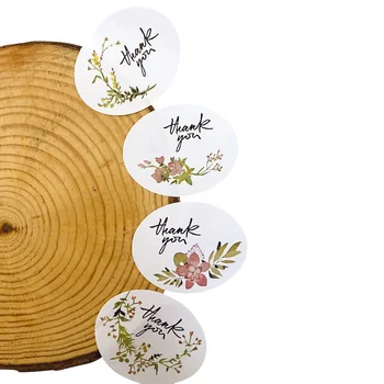 

120pcs/pack Elliptical Retro Flower Thank You White Baking Package Paper Tags Sealing Sticker