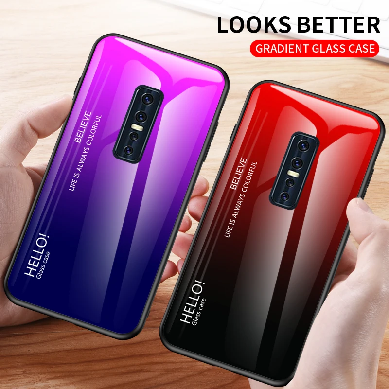 Auroras For Vivo V17 Pro Case Gradient Color Tempered Glass Hard Cover VIVO Phone Cases | Мобильные телефоны и аксессуары