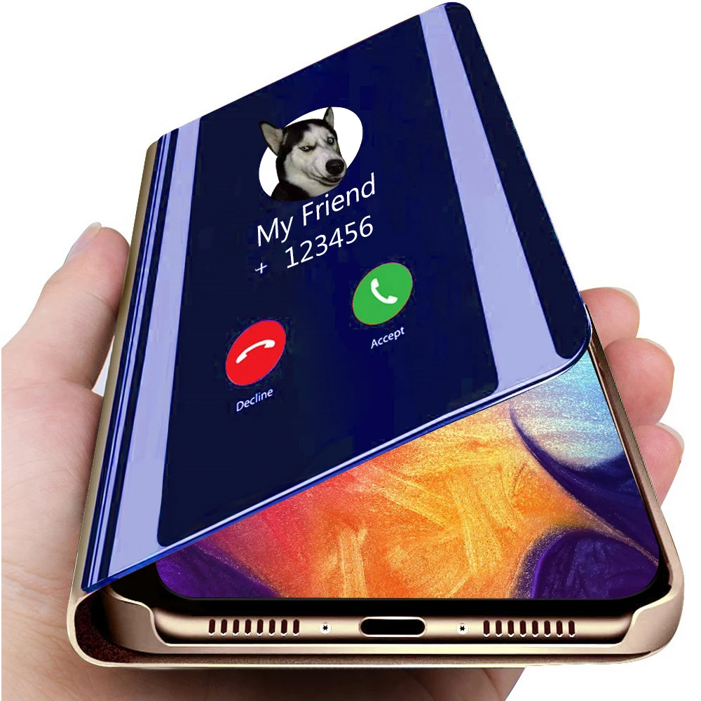 View Mirror Smart Flip Case For Samsung Galaxy A6 A7 A8 A9 2018 J4 J6 S8 S9 Plus J8 A600 J2 Core A5 J5 J7 Neo 2017 S7 Edge cover | Мобильные