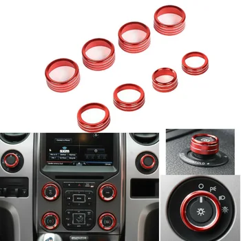 

2009-2014 Ring Cover Trim ABS 8pcs Red A/C AC Switch Knob For Ford F150