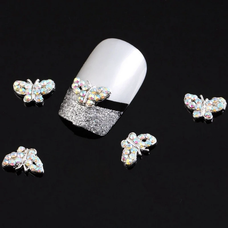 10Pcs 3D Golden Alloy Rhinestones Crown Nail Art Glitters Stickers& Butterfly Beads 10 Pieces Silver 3D Alloy Nail Art Slices G
