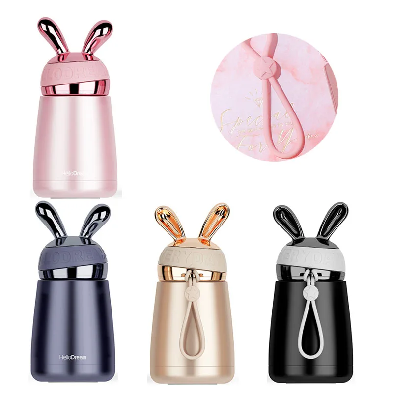 

hot sale 300ml mini Electroplate cute milk Vacuum Flask 304 Stainless steel double layer Insulated Portable rope thermos cup