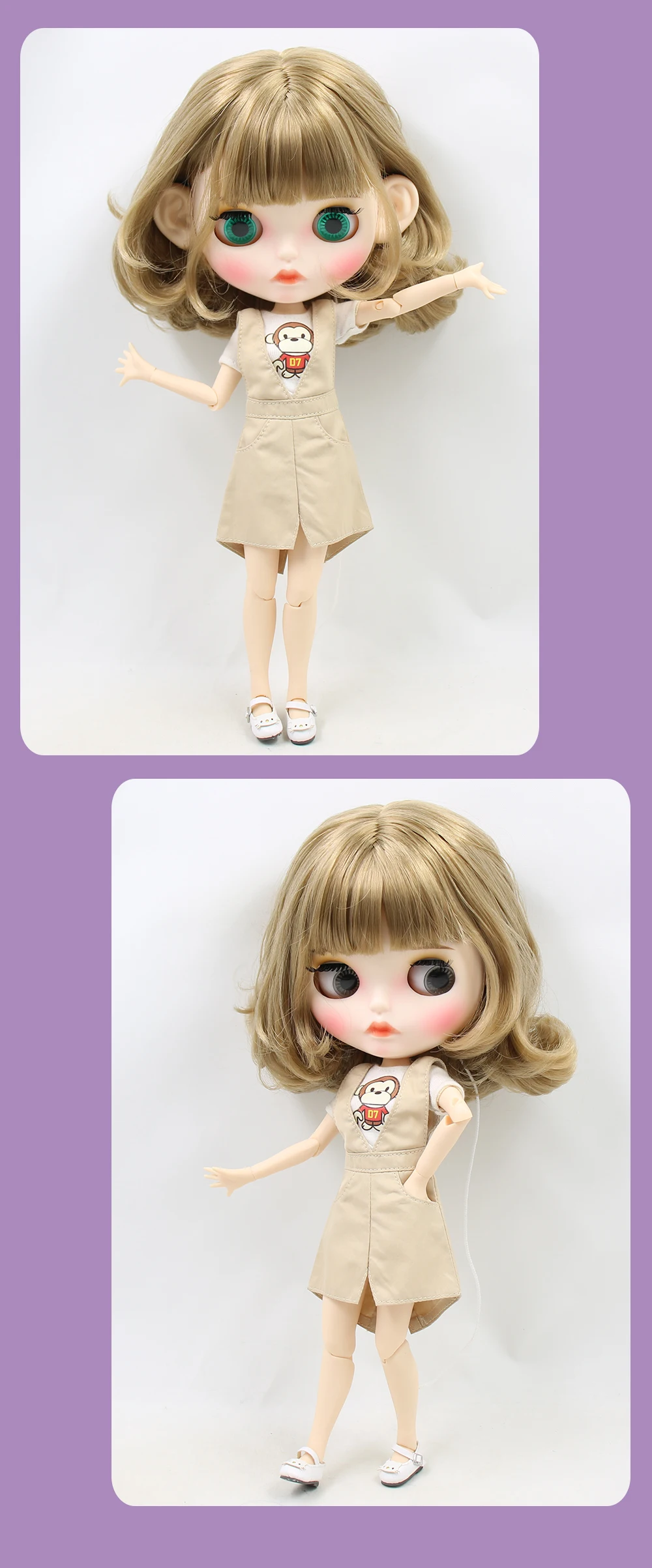 Neo Blythe Doll with Blonde Hair, White Skin, Matte Pouty Face & Custom Jointed Body 1