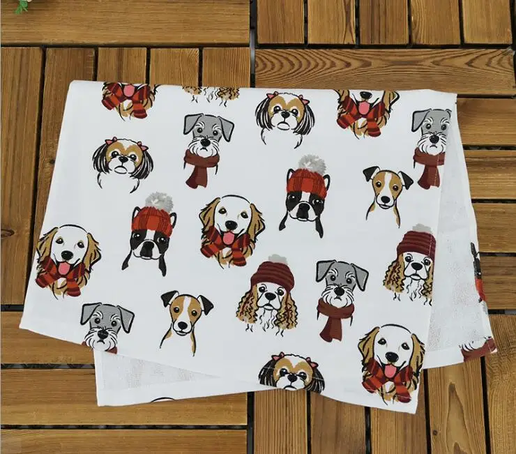 Puppy 70x45cm Puppy Printed Tea Towel Napkin Dish Towel Soft Absorbent Kitchen Clearing Cloth Cotton Christmas - Цвет: Puppy