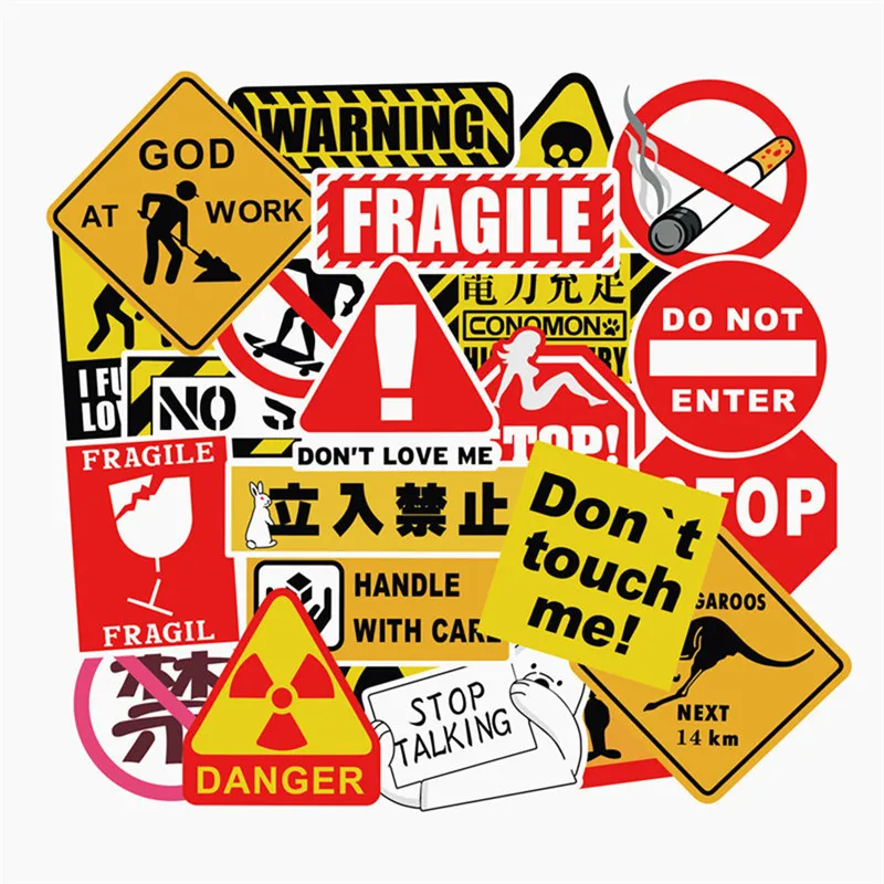 

50Pcs Cycling Warning/Cartoon Animals Stickers Cool Waterproof Spoof Graffiti Skateboard Pad Skateboard Bicycle Bike Patches