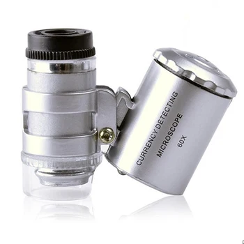 

100pcs Latest 60x Handheld Mini Pocket Microscope Loupe Jeweler Magnifier With LED Light tools