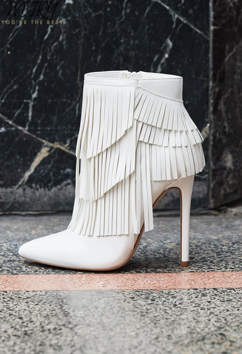 

2019 autumn and winter new style with fine pointed high heels Martin boots white boots leather boots Women's boots spring wedgie