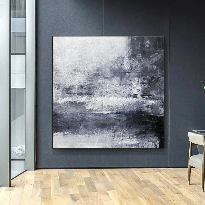 

Black White Painting Large Abstract Painting Landscape Horizontal Wall Art Handmade Large Wall Art Wall Decor Art Large Canvas