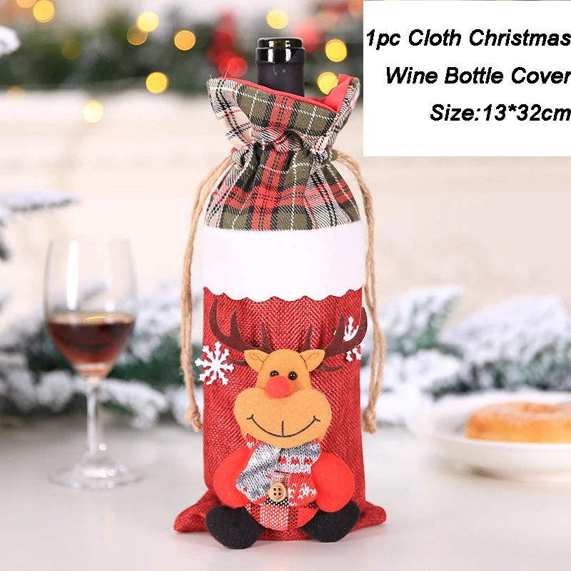 Deer 1PC Рождественское украшение для дома, обертка для бутылки, Рождественское украшение, Санта-Клаус, Декор, Рождественская винная бутылка, чехол, с рождеством - Цвет: Deer 1PC