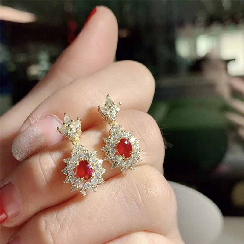 Yellow Gold Plated PROCOGEM, серьги-капли с натуральным Рубином для женщин, вечерние, свадебные, настоящие драгоценные камни, красивые серьги, ювелирное изделие, серебро 925, с сертификатом#763 - Цвет камня: Yellow Gold Plated