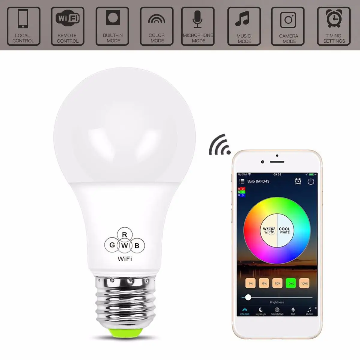 

E27 RGB WIFI Smart Light Bulb Dimmable LED Remote Voice Control Lamp Work With Amazon Alexa Google Home Lighting AC100-240V 4.5W