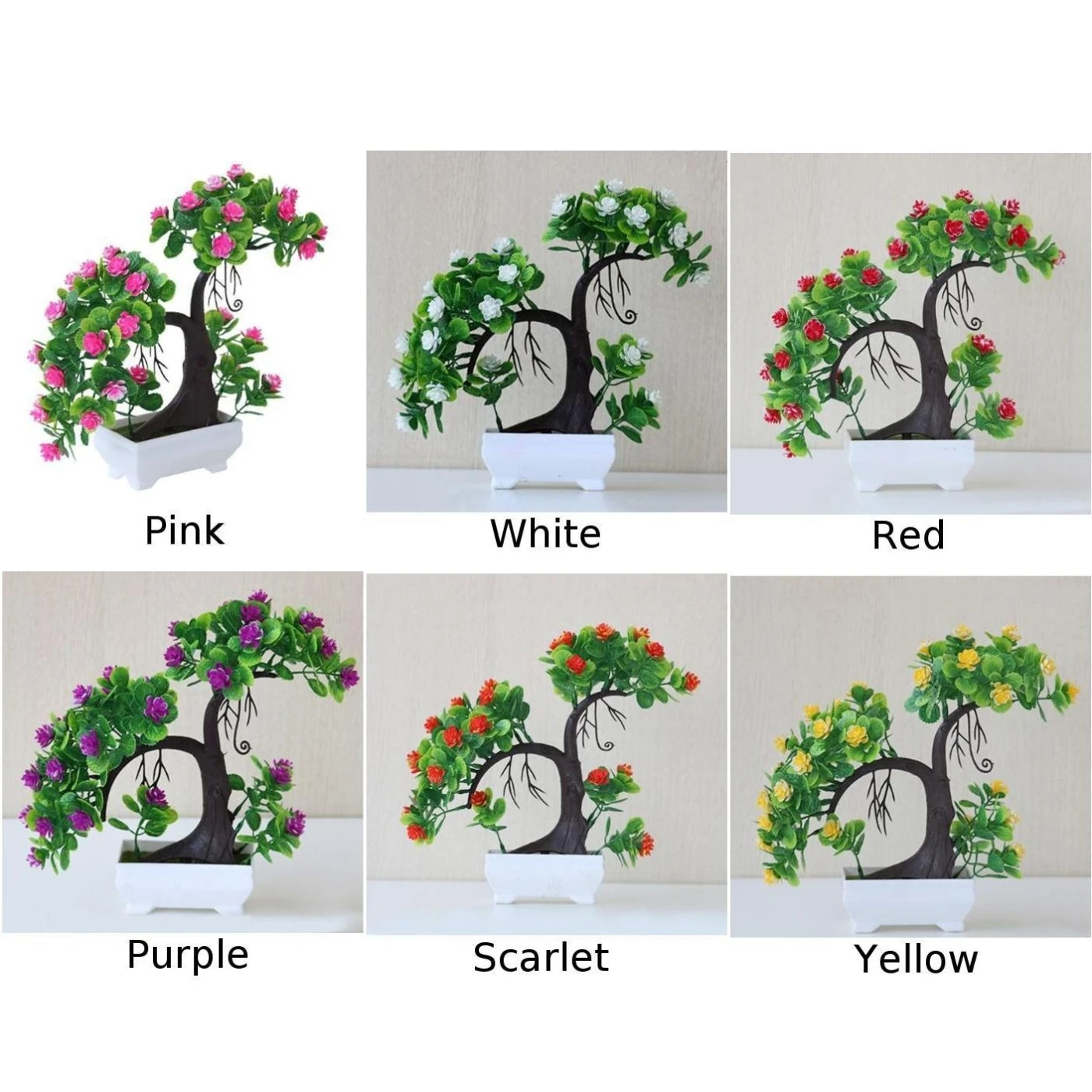 Artificial Bonsai Flower Tree Potted Welcoming Fake Plant Home Window Decoration