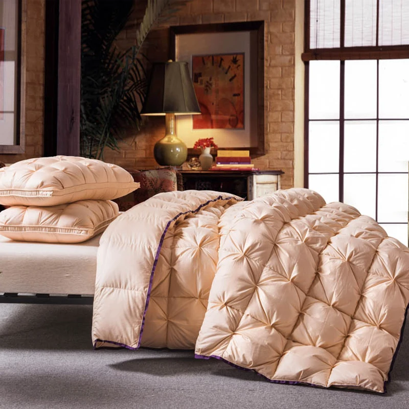 Золотой цвет витой цветок гусиный пух, комфортная king queen Полный Твин размеры толстые зимние стеганые шить одеяло сплошной